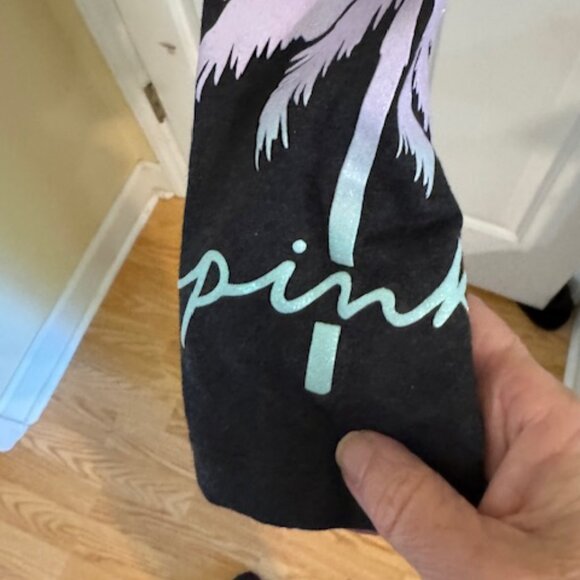 Victoria's Secret PINK High-Waisted Leggings w/Palm Tree Graphic Dark Gray Sz S - Picture 2 of 6